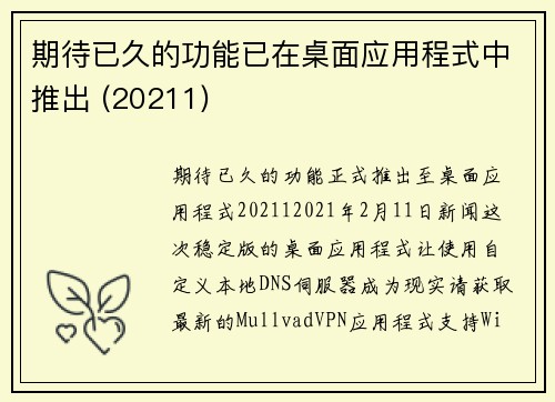 期待已久的功能已在桌面应用程式中推出 (20211) 